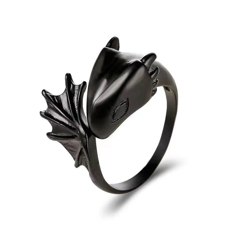 Steel Fun Jewelry Punk Enamel Dragon Ring for Women Girls Fashion Cute Flying Dragon Childlike Adjustable Cartoon Ring Wholesale black