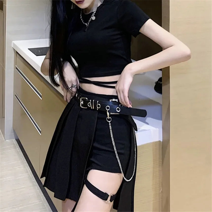 Female Punk Skirt Gothic Style Plaid Irregular Skirts Women Asymmetrical High Waist Pleated Mini Skirts sexy skirt for sex