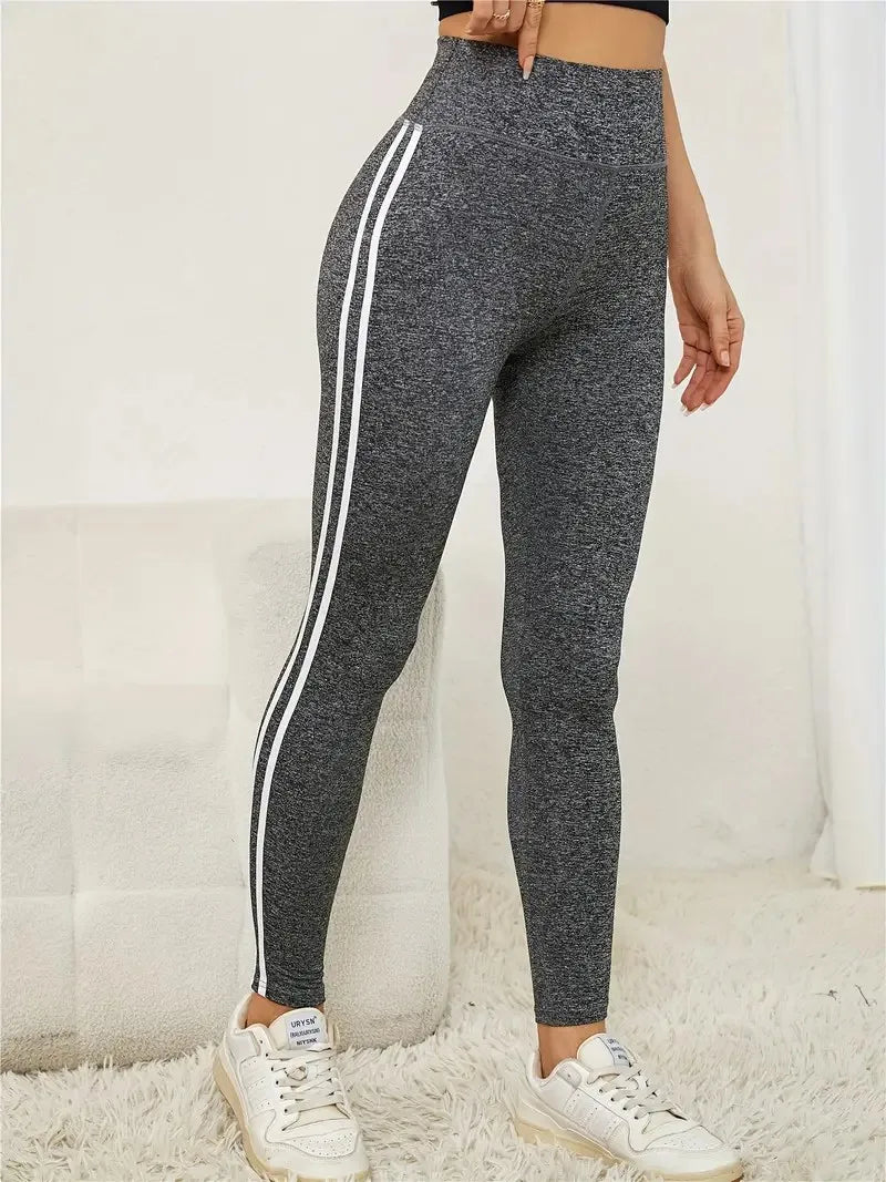 Women's High-waist Slimming Leggings Side Stripe Pattern Breathable Yoga Pants Sportswear Athletic Apparel