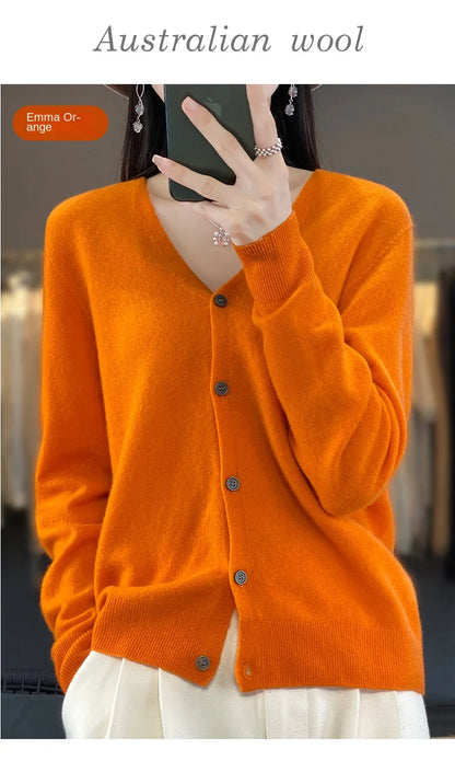 100 Merino Wool Knitted V-neck Sweater Women's Top Loose Korean Version Fashionable Versatile Autumn And Winter Cashmere Sweater
