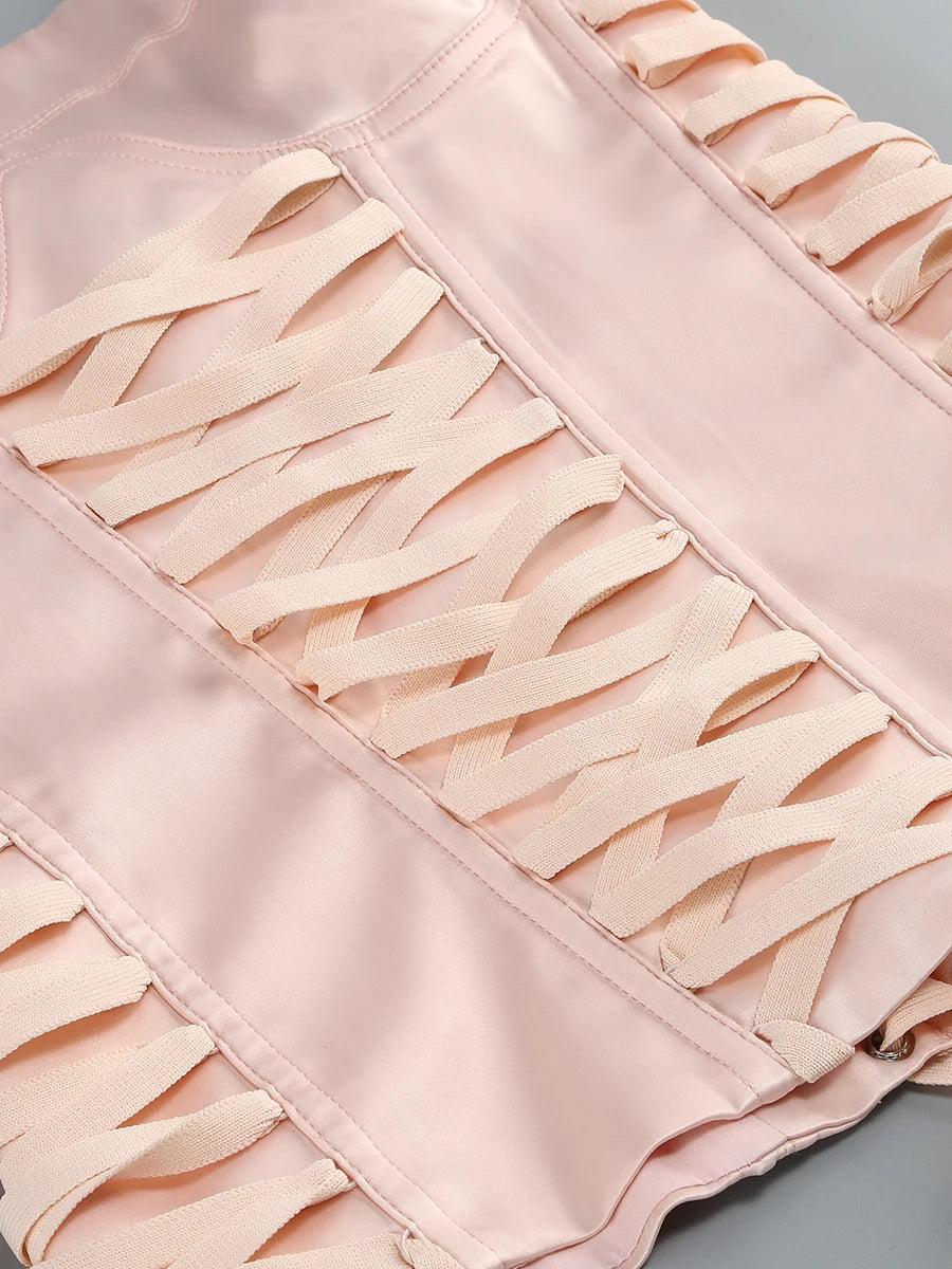 Pink Prom Dress Strapless Pink Structured Top With Floral Embellished Mini Skirt Bodycon Celebrity Party Cocktail 2 Pieces Set