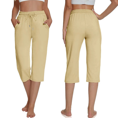 Solid Color Simple Classic Cropped Capris Pants For Women Summer Fashion Slimming Daily Versatile Sports Elastic Short Pants Khaki