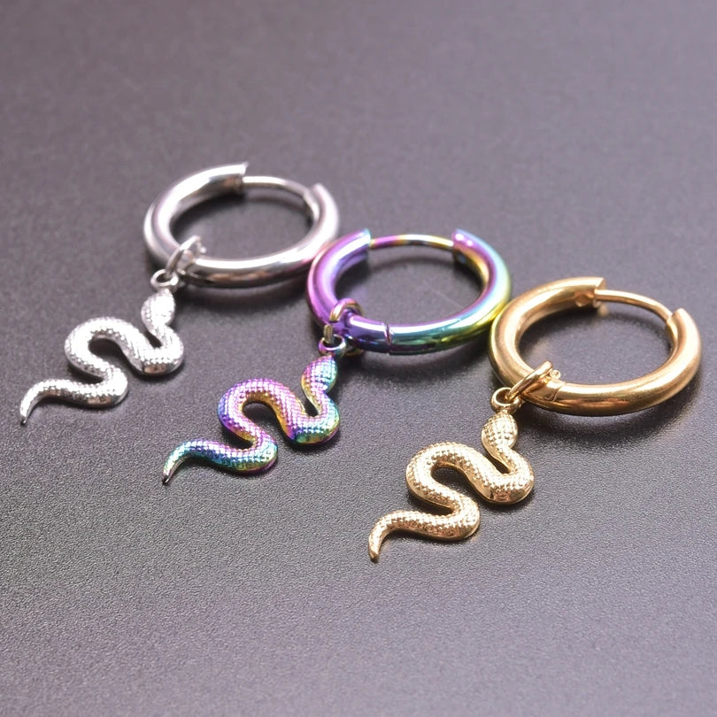 Serpent Snake Charm Earring Stainless Steel Jewelry/Earrings For Women Men Pendant Animal Ear Piercing Hoop Oorbellen Party Girl Badiee Stylez