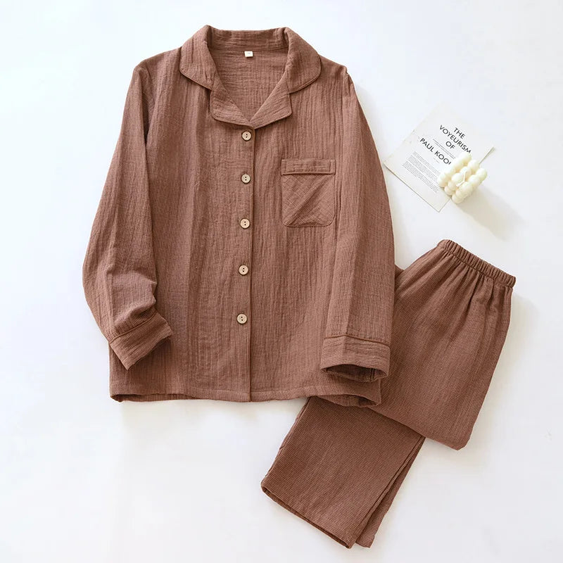 2025 New Spring Couple's Pajama Set 100% Cotton Long Sleeve Long Pants Two Piece Set for Men and Women's Home Furnishings