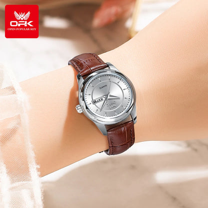 OPK Brand Women's Watch Fashion Double Calendar Quartz Waterproof Night Light 6002
