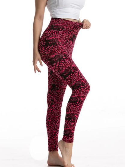 CUHAKCI Camouflage Printed Leggings Women Seamless Denim Sports High Waist Tights Workout Fitness Elastic Pants Stretch Jeggings PD389 Red