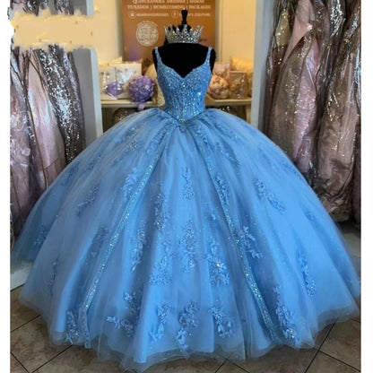 Women's Sweetheart Quinceanera Dresses Ball Gown Spaghetti Straps Applique Sweet 16 Dresses for Teens Badiee Stylez