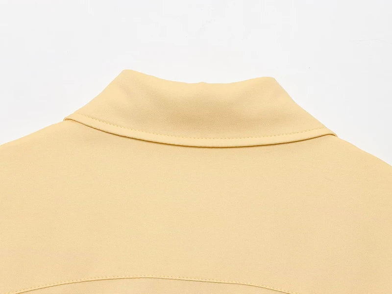 RAFZNB Women's Cropped Jackets Coats Fashion Turn-down Collar Short Sleeve Coats Casual Female Outerwear Chic Tops