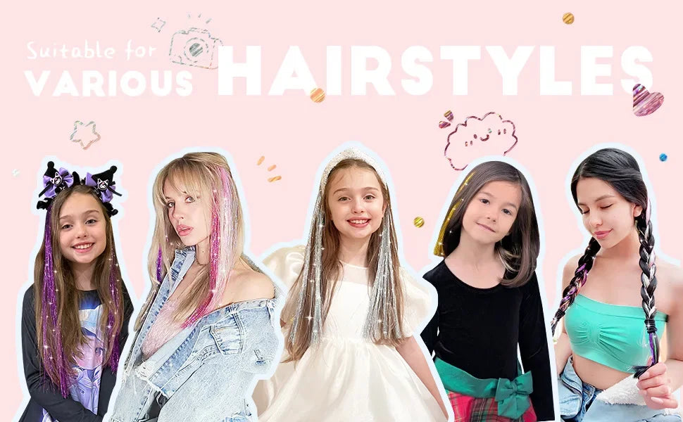 6-Piece Set BB Clip Tinsel Hair Metal Laser Gold Thread PET Laser Thread Highlighting Cross-Border Hair Accessories