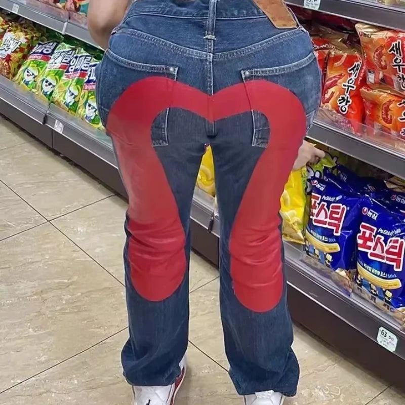 European and American hip-hop jeans men and women printing four seasons trendy trousers Gothic Y2K high street spring and summer