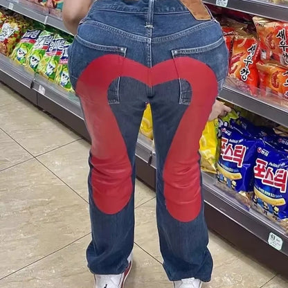 European and American hip-hop jeans men and women printing four seasons trendy trousers Gothic Y2K high street spring and summer