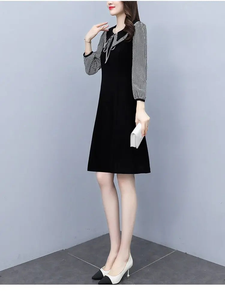 2025 New Spring Autumn Wear Temperament Small Flavor Style Slim Skirt Doll Collar Fashion Dress Women