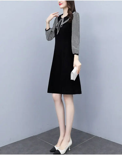 2025 New Spring Autumn Wear Temperament Small Flavor Style Slim Skirt Doll Collar Fashion Dress Women