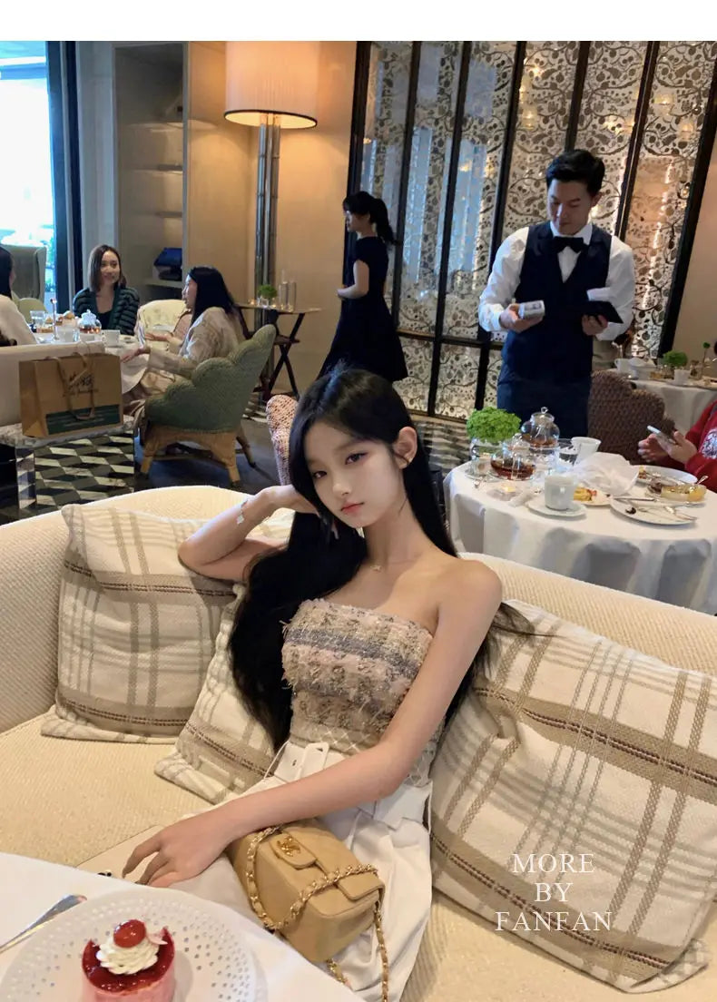 Sexy Camis Plaid Chic tube top Slim Korean Tanks Top Sleeveless Elegant Crop Top Summer Women Bustier