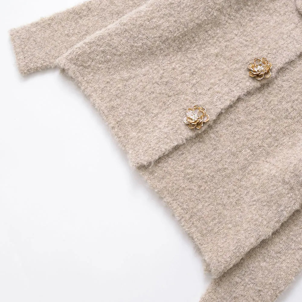 TRZA Women's Floral Button Knit Cardigan Sweater Lapel Collar Long Sleeve Chic Outerwear Fashion Top