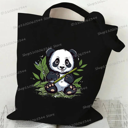 Canvas Bag for Women Cartoon Panda Printed Shopper Handbags Storage Reusable Canvas Shoulder Bag China Panda Female Tote Bag 2