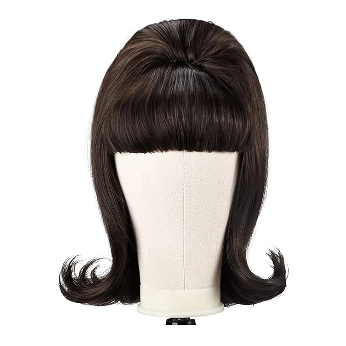 Synthetic A 14-inch black vintage period women's short straight wig with flat bangs is perfect for everyday holiday parties