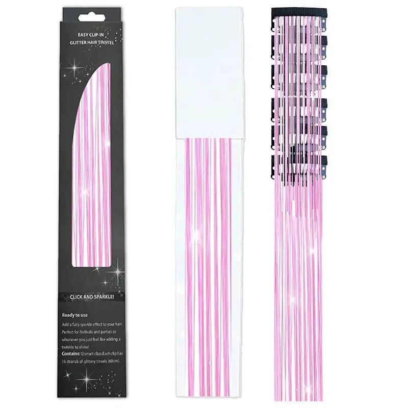 6-Piece Set BB Clip Tinsel Hair Metal Laser Gold Thread PET Laser Thread Highlighting Cross-Border Hair Accessories BB clip fluorescent peach red tassel (6 black boxed)