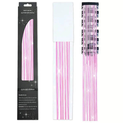 6-Piece Set BB Clip Tinsel Hair Metal Laser Gold Thread PET Laser Thread Highlighting Cross-Border Hair Accessories BB clip fluorescent peach red tassel (6 black boxed)