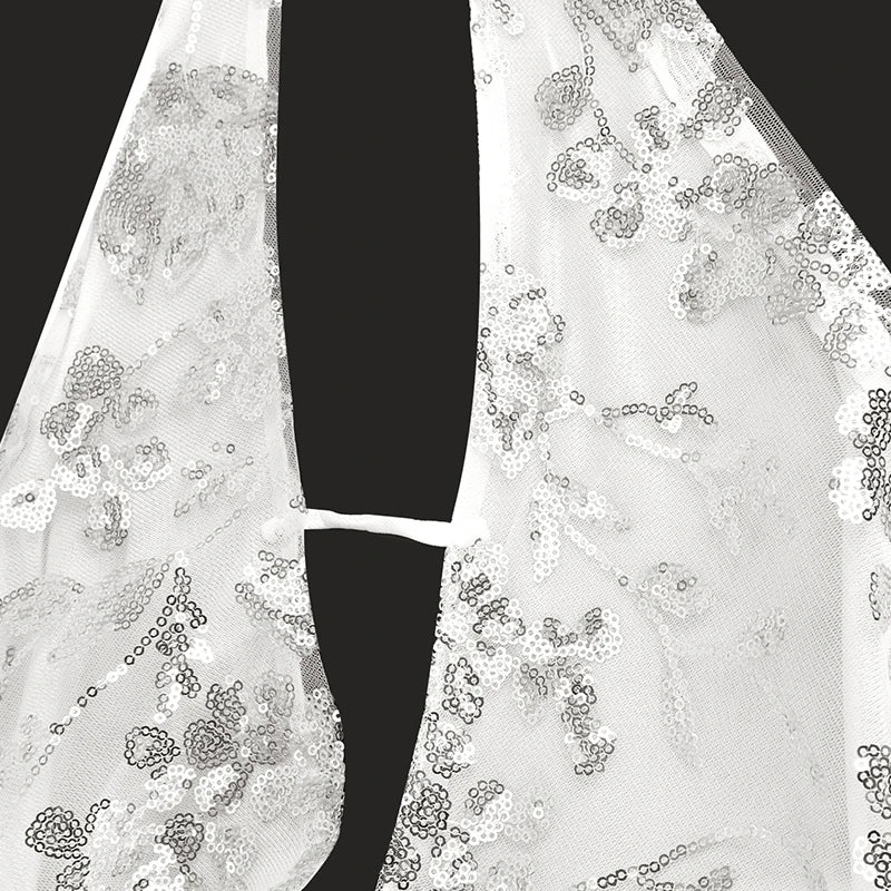 Summer New Women's Tank Streetwear Fashion Vest Sequins Halter Sexy V-Neck Backless Female Casual Slim Versatile Tank Clothing