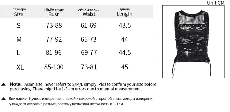 AltGoth Cyber Y2k Hole Vest Women Streetwear Harajuku Vintage Gothic Sexy O-neck Mesh Patchwork See Through Crop Tank Tops Femme