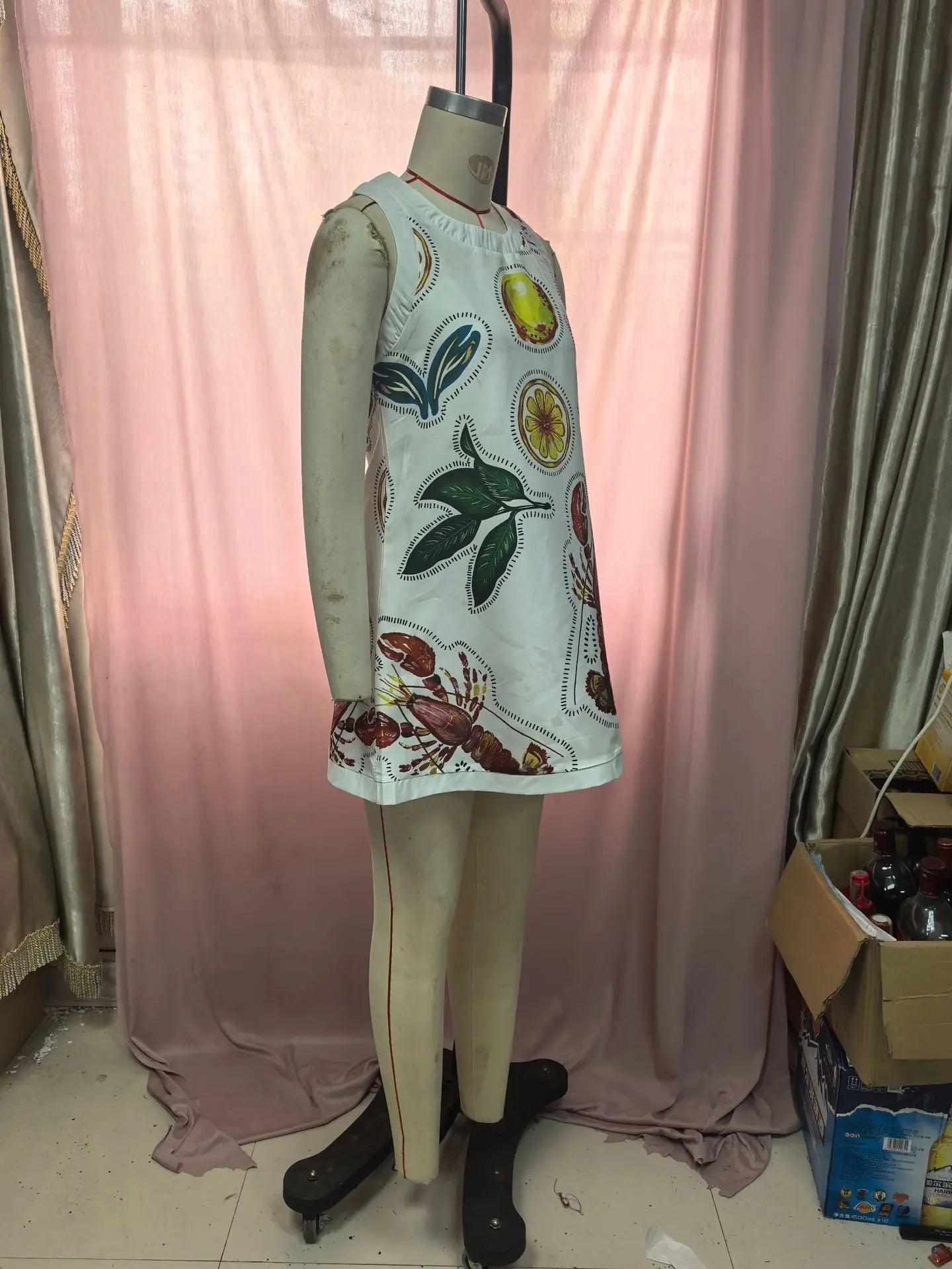 Women Sleeveless Dress Cute Sardines Fish Graphic Print Summer New Short Dress Beach Vacation Party Girl Skirts Dress