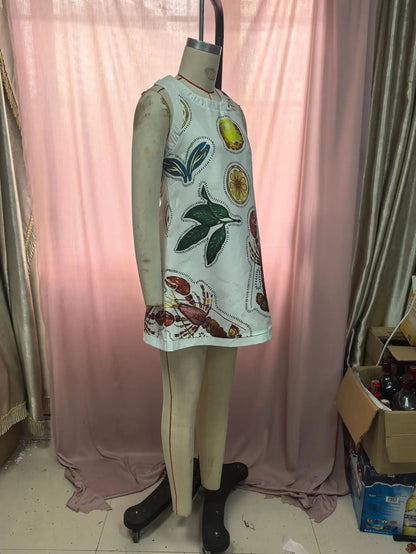 Women Sleeveless Dress Cute Sardines Fish Graphic Print Summer New Short Dress Beach Vacation Party Girl Skirts Dress