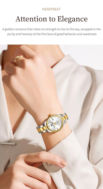 OLEVS Elegant Fashion Brand Women's Watches Gold Waterproof cCalendar Quartz Watch for Lady Stainless Steel Original Wristwatch