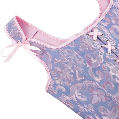 Blue Jacquard Corset Sexy Shoulder Straps Overbust Bustiers Crop Top Lace Up Brocade Vest Lingerie Gothic For Women Outfit
