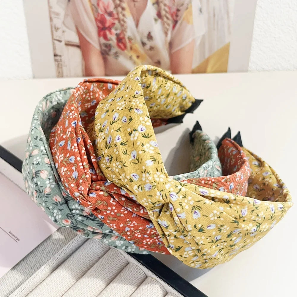 Bohemian Floral Cross Headband Women Wide Bands Hair Hoop Styling Tool Fabric Flower Print Vintage Headwear Accessories Summer