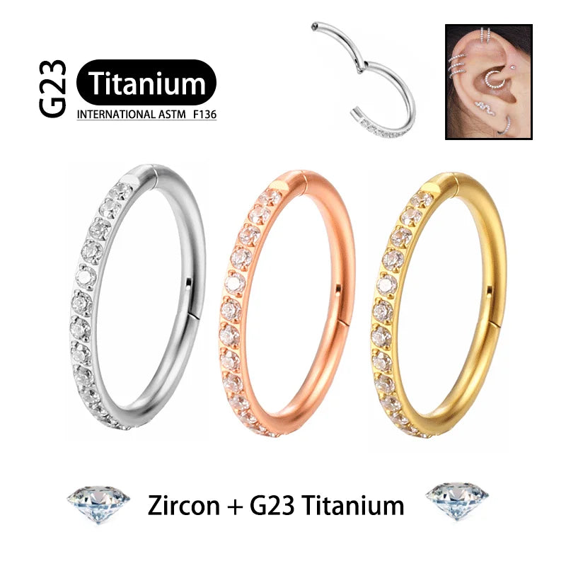 G23 Titanium Earrings Hoop Round Tragus Cartilage Helix Daith Lip Hinged Clicker Segment Ear Nose Ring Body Piercing Jewelry Badiee Stylez