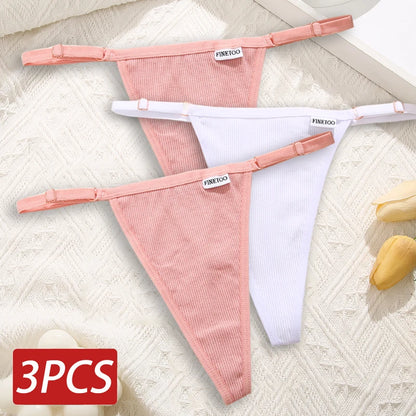Cotton Sexy Thongs Adjustable Women's Panties Soft Panties Low Waist Seamless Thongs Woman Lingerie Tangas Mujer S-XL FINETOO Set 15 Set