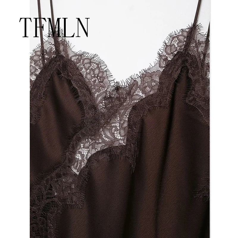 TFMLN Women Sexy Lace Splicing Dresses Summer Solid Sleeveless Asymmetry Dress Backless Slim Women's  Party Sling Mini Dress Badiee Stylez