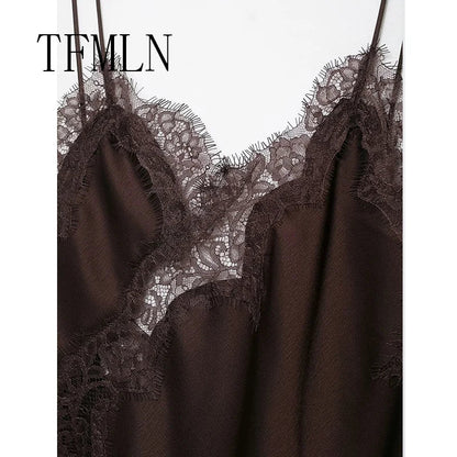 TFMLN Women Sexy Lace Splicing Dresses Summer Solid Sleeveless Asymmetry Dress Backless Slim Women's  Party Sling Mini Dress Badiee Stylez