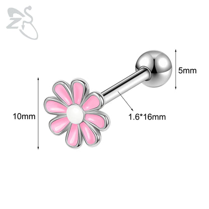 ZS 1 Piece 14G Stainless Steel Tongue Piercing Ring Colorful Butterfly Bone Tongues Stud Punk Skull Snake Body Piercings Jewelry Style 14-Pink