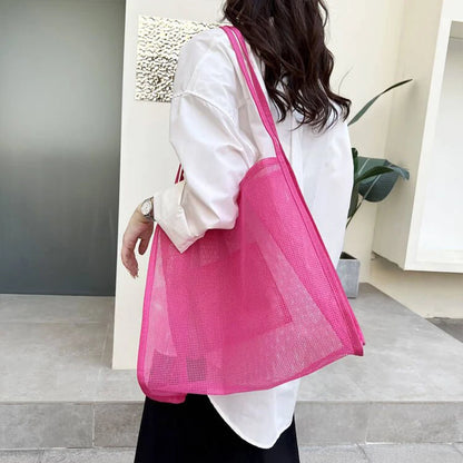 Summer Fashion Mesh Handbag Totes Hollow Out Shoulder Bags For Women Female Casual Fashion Large Capacity Shopping Pack