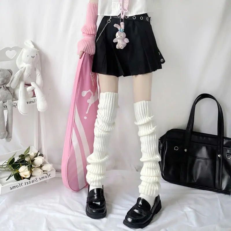 Over Knee Leg Warmer Lengthened 70cm JK Uniform Long Socks Lolita Knitted Boot Socks Pile Up Socks Foot Warming Cover Badiee Stylez