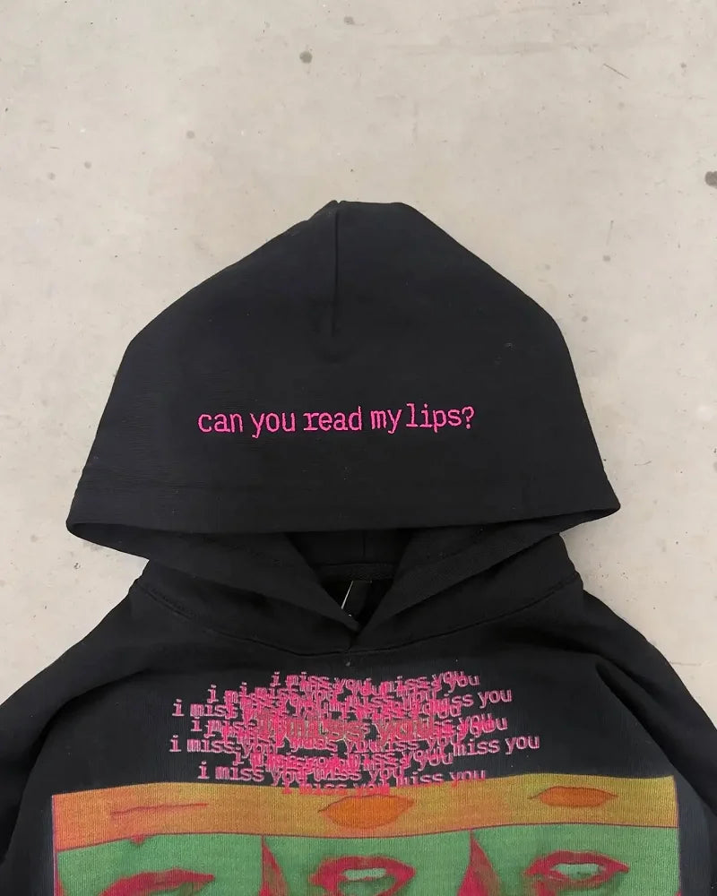 Y2k Streetwear Gothic Cartoon Letter Oversized Hoodie Men's Fashion Harajuku Loose and Versatile Long Sleeve Hoodie