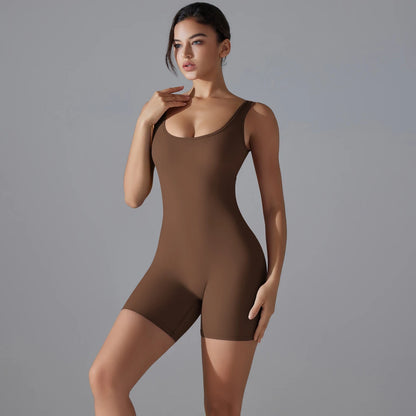 New V Back Scrunch Sports Jumpsuit Women Gym Rompers Sleeveless Sportswear Bodysuits Women Casual One-Piece Suit Yoga Clothing