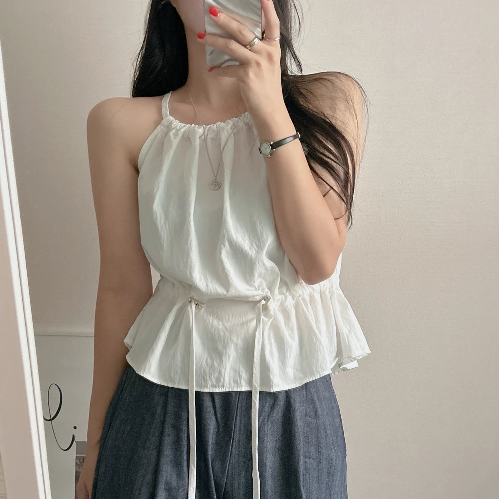 Faionable Dstring Waist Vest Spring Summer Dongda Gate Sle Trendy Belted Crop Top Women's Busin Casual ort Sve
