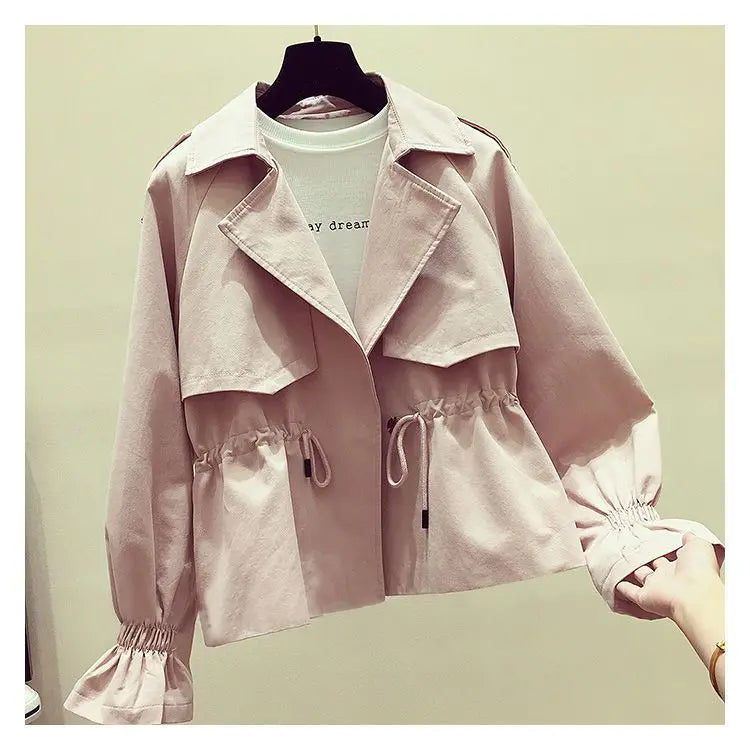 Women's Short Jacket 2025 Spring Autumn New Korean Fashion Loose Waist Slim Windbreaker Coat Solid Female Outwear Tops