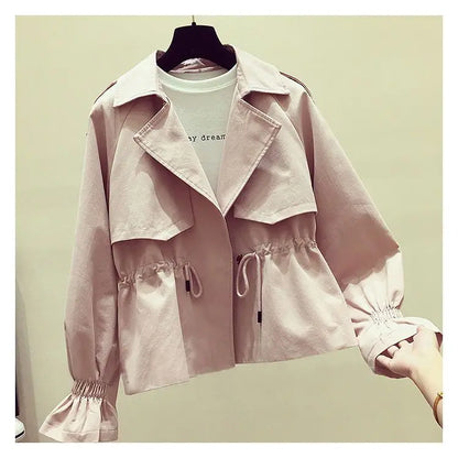 Women's Short Jacket 2025 Spring Autumn New Korean Fashion Loose Waist Slim Windbreaker Coat Solid Female Outwear Tops