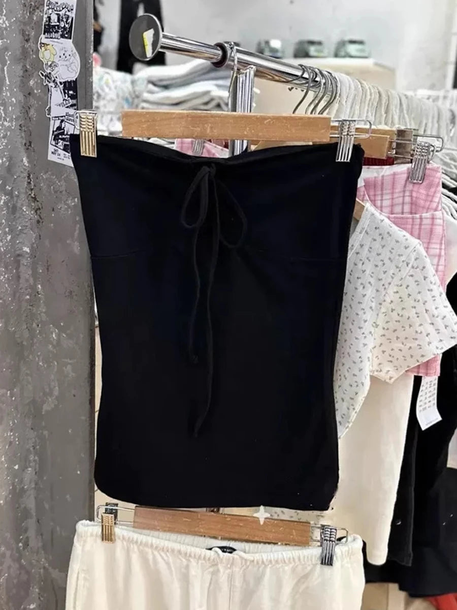 Floral Print Bow V Neck Camis Women Chic Lace Trim Sleeveless Slim Crop Tops Vest Sweet Casual Fashion Raw Hem Tank Top Y2k New Black One Size