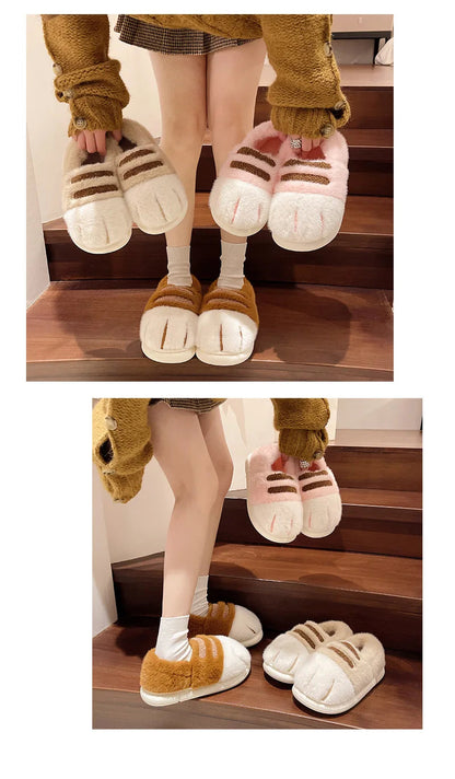 New Adorable Kitty Claw Slippers Women's Home Shoes Non Slip Furry Mules Female Fashion Warm Fluffy Slides Outdoor Cat Slippers Badiee Stylez