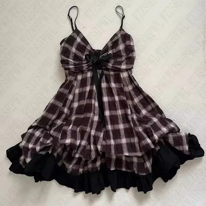Y2K High Street Vintage Fit Dress Woman Clothing Short Sleeve Chic Casual Fashion Outfits Aesthetic Summer Sweet Dresses 2000s A5