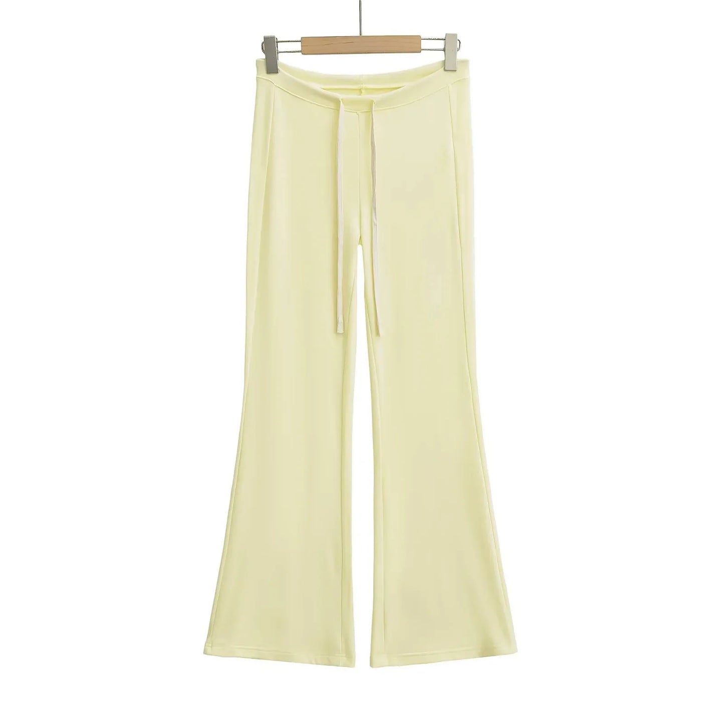 High waisted wide leg micro flared pants spring new style with a drooping feel, home stretch casual pants pantalones mujer Yellow lengthened L