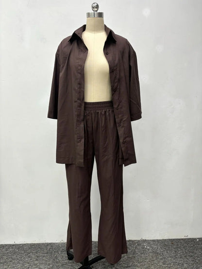 Cotton Linen Set Women Spring Summer Loose Oversize Long Sleeve Shirt Long Pants 2 Piece Sets Casual Office Ladies Trousers Suit