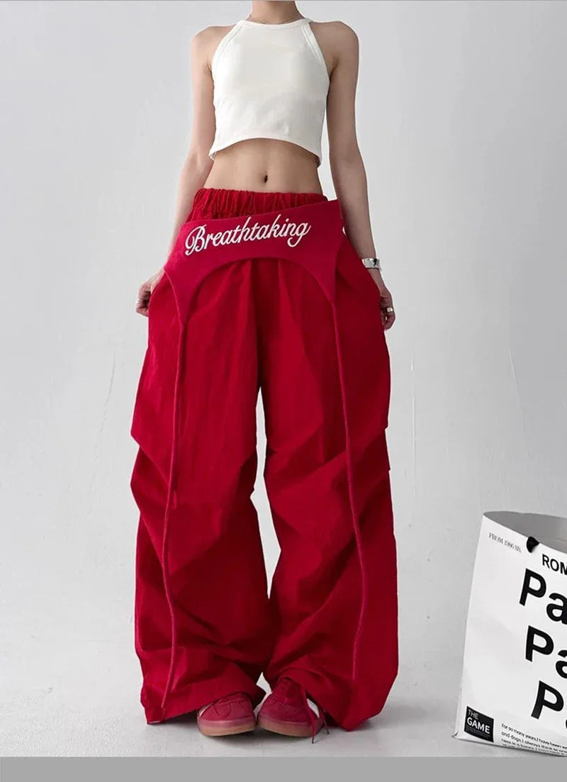 Korean Y2K Cargo Pants Women Streetwear Letter Print Baggy Sweatpants Gyaru Harajuku Wide Leg Joggers Summer Casual Trousers Badiee Stylez
