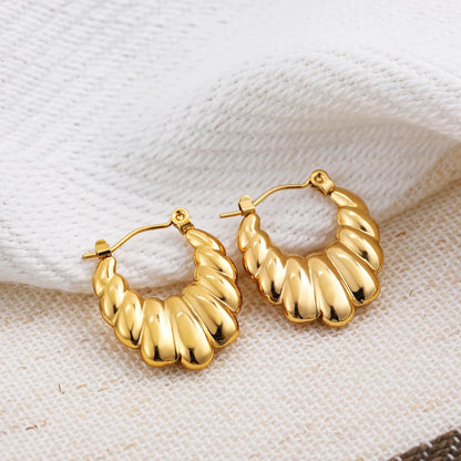 Fashion Glossy Stainless Steel Chunky Hoop Earrings for Women Gold Plated Thick Texture Geometric Circle Earring Vintage Jewelry 22554 10