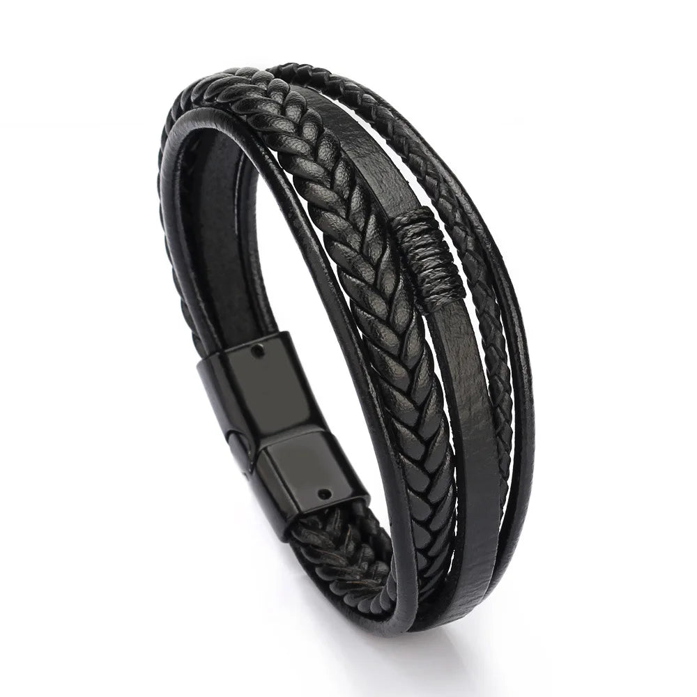 Trendy Leather Bracelets For Men Stainless Steel Bracelet 21CM Multilayer Braided Rope Bracelets for Male Jewelry Gifts 5 21